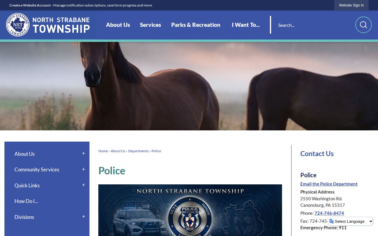 North Strabane Township Police Washington County booking-record contact