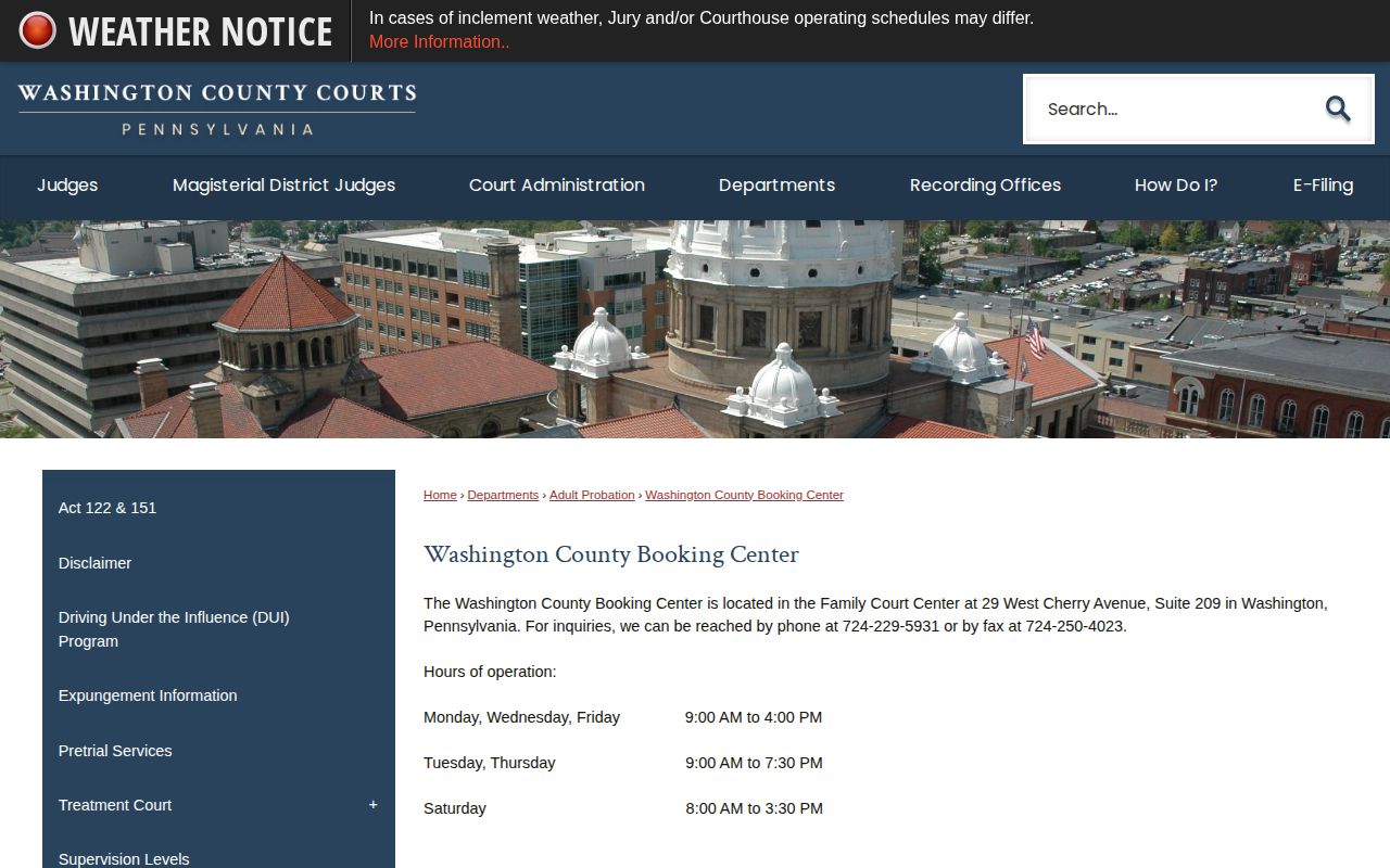 Washington County Booking Center information for booking records