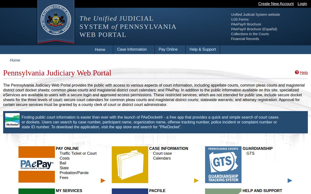 Washington County warrant record check through the Pennsylvania UJS Docket Sheets interface